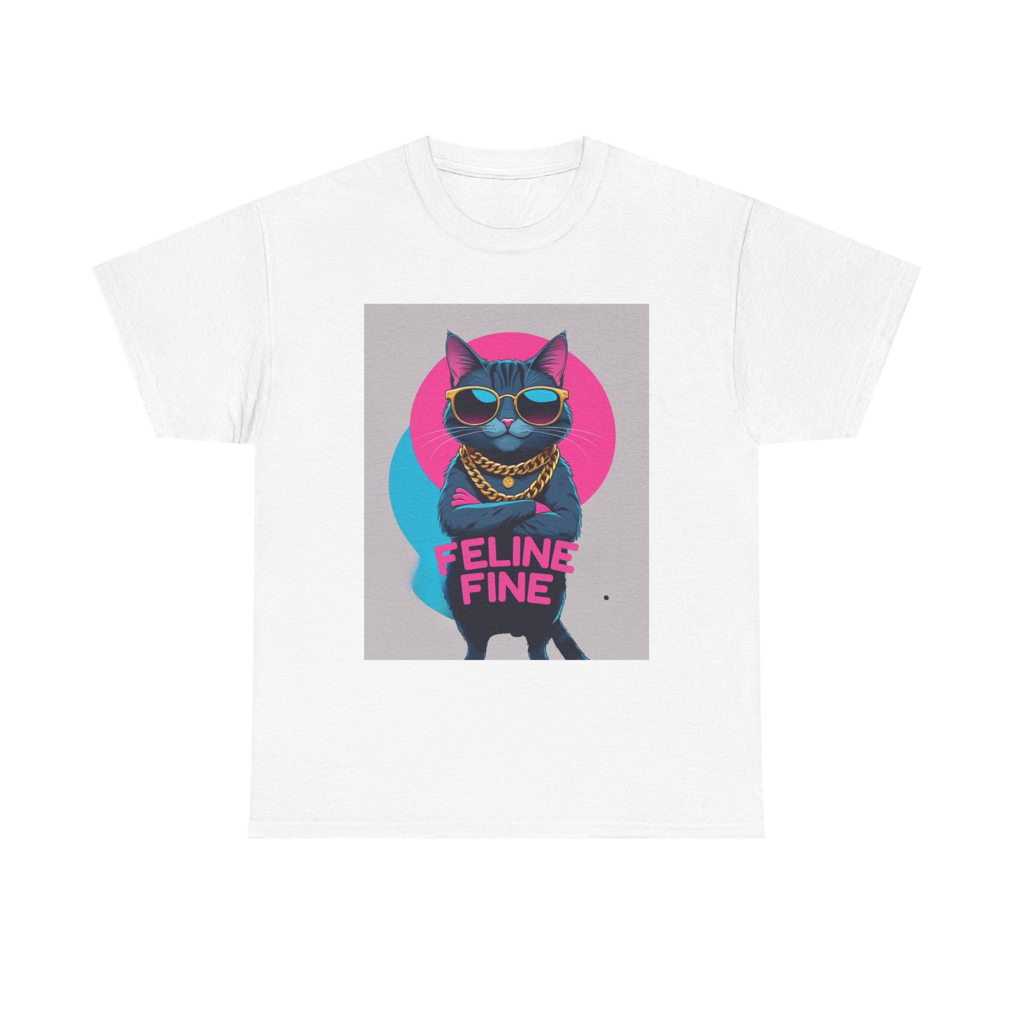 Feline Fine Unisex Heavy Cotton Tee - Trendy Cat Graphic T-Shirt for Animal Lovers product main image